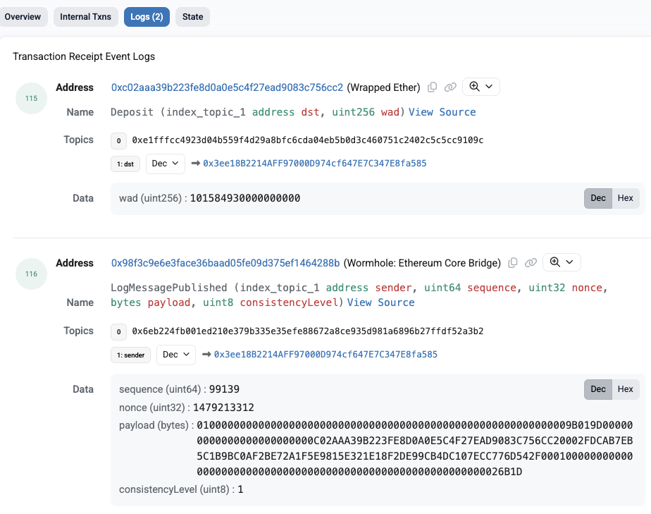 Tx1 0x6539 wrapAndTransferETH on Ethereum