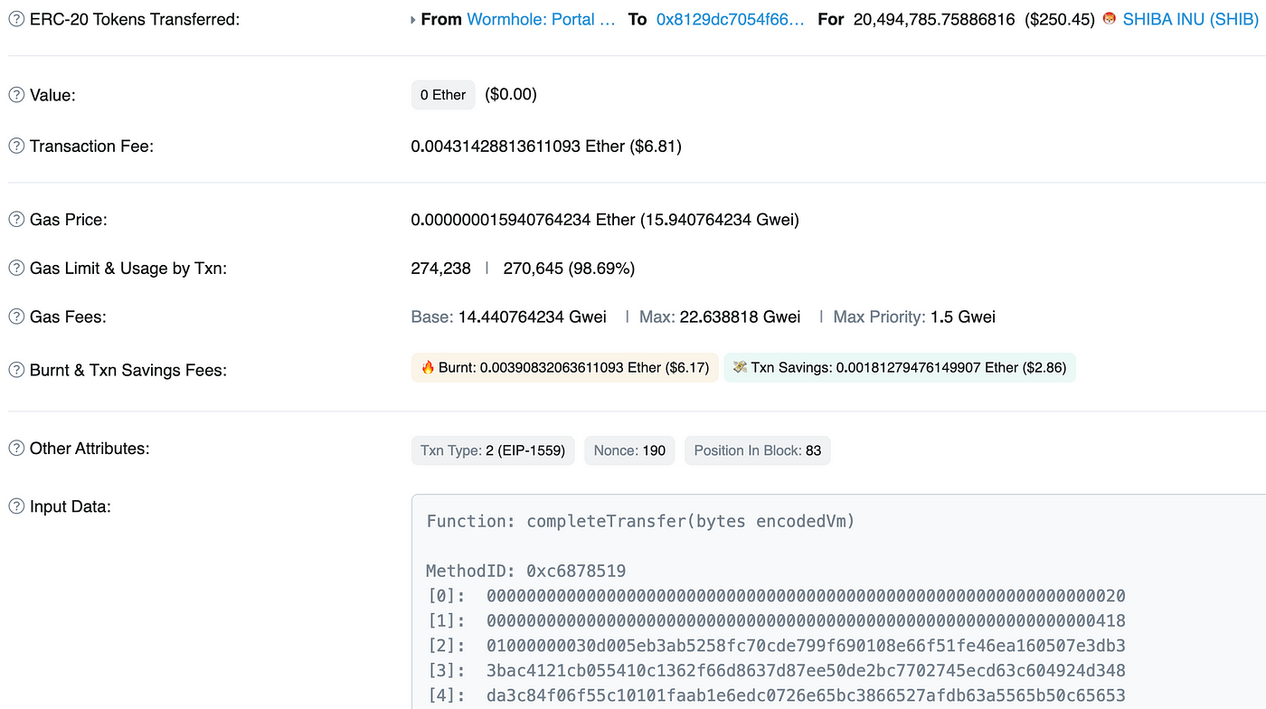 A token redeem transaction on Ethereum